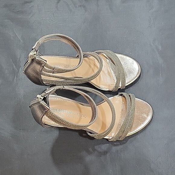 CHRISTIAN SIRIANO WOMEN'S PU ANKLE STRAP OPEN TOE RHINESTONE  HEELS SANDALS - Picture 8 of 14